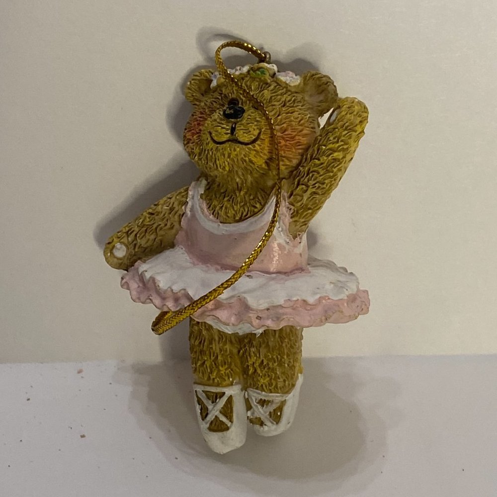 Ballerina Dancing Bear Christmas Birthday Hanging Ornament with Pink Tutu 3"